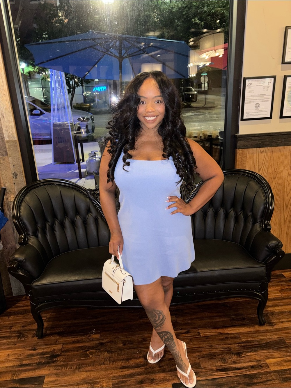 Express Light Blue Square-Neck Mini Dress